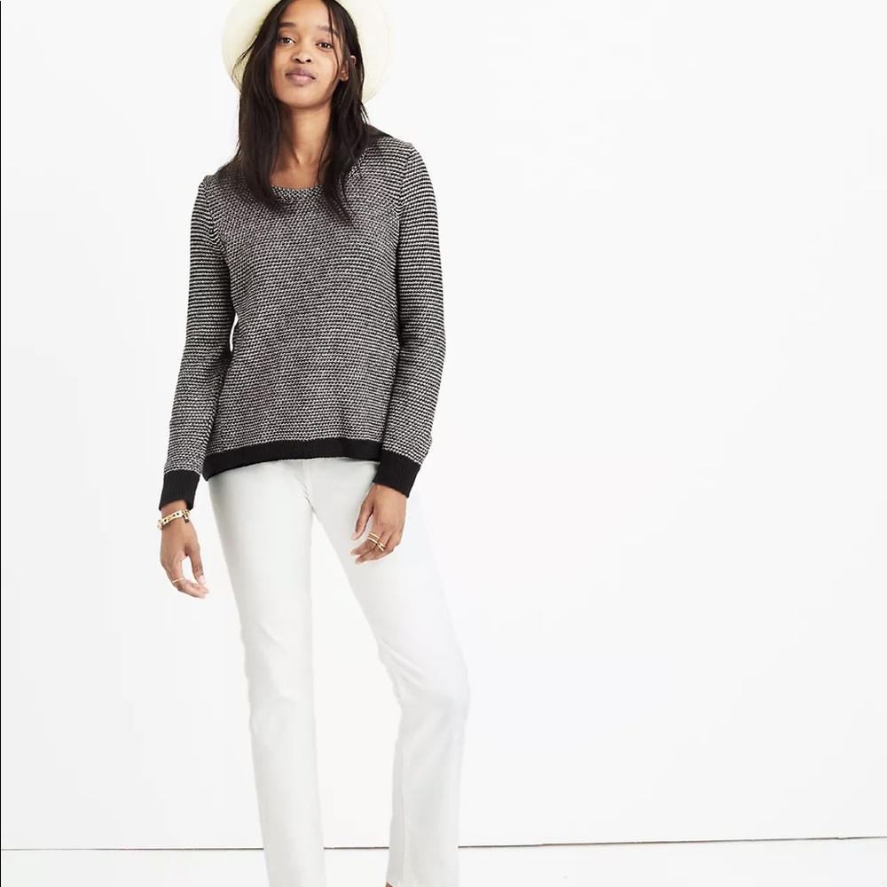 Madewell riverside pullover sweater in dot weave black gray white knit
